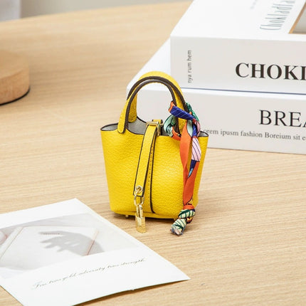 2026 New Microfiber Leather Small Basket Bag Pendant Mini Cute Earphone Bag Pendant Keychain Car Pendant