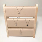 Solid wood 51-slot three-layer necklace rack beige velvet / 30.5X14X34