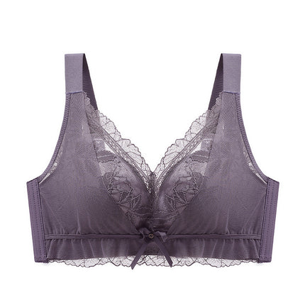 Lace Underwear Women's Thin Large Chest Showy Small Rings-Free Gathering Large Size Adjustable Parammary Latex Bra Size 46