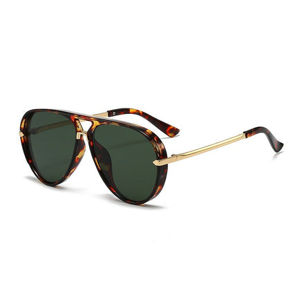 European and American Fashion Double Bridge Sunglasses Aviator Style Versatile Glasses Large Frame Retro Fluorescent Green Sunglasses for Men