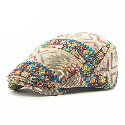 Hat Women British Retro Beret Ethnic Style Distinctive Totem Jacquard Cap Fashion Casual Forward Cap Men