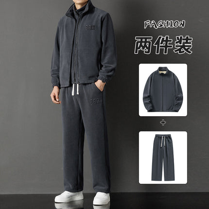 Winter Warm Three-Piece Lamb Velvet Men's Sports suit Casual Sweatshirt Vest Pants Double-Sided fleece-lined Thickened