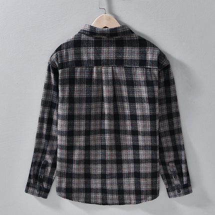 Autumn Men's Brushed Plaid Long-Sleeved Shirt Jacket Trendyy Casual Loose Versatile Young Men's Shirt 3306