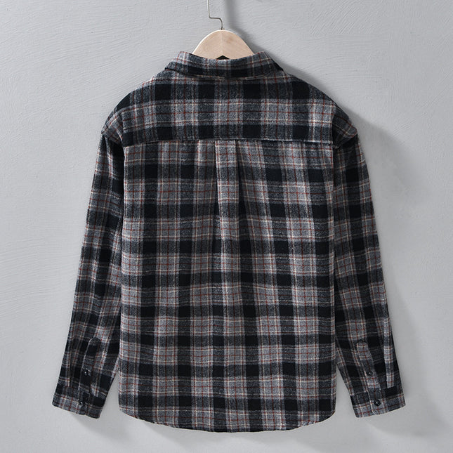Autumn Men's Brushed Plaid Long-Sleeved Shirt Jacket Trendyy Casual Loose Versatile Young Men's Shirt 3306