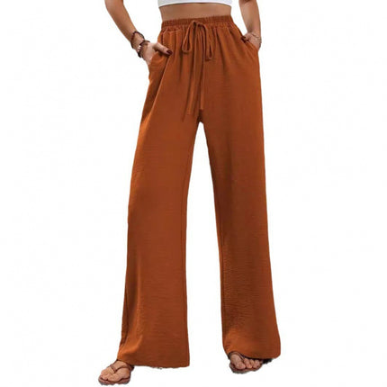 Women's Fashion 2024 Europe and America Amazon Cross-border Best Selling New Joker Solid Color Mop Wide Leg Pants Casual Pants in stock