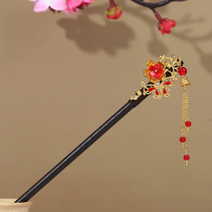 New Year Red Festive Chinese Style Hairpin Palace Style Tassel Walking Hair Hairpin Retro Hanfu Ancient Dress Cheongsam Hair Accessories Women