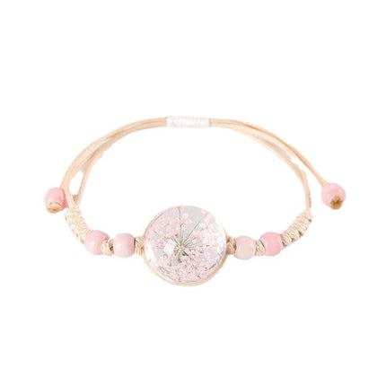 Gypsophila Dried Flower Bracelet for Girls, Students, Best Friends, Couples Gift, Glass Ball Eternal Real Flower Ceramic Couple Bracelet