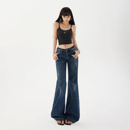 2025 American Retro Low-Waist Hot Girl Loose Versatile Wide-Leg Pants Drapey Slimming Fleece Flared Jeans for Women