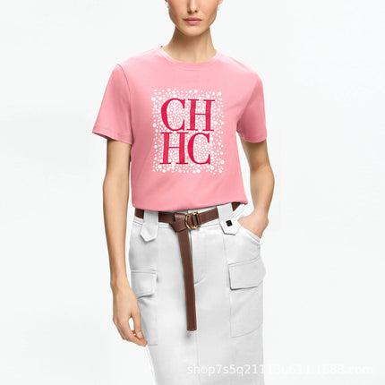 Chhc New Printed Cotton Short-Sleeve T-Shirt, Unisex Letter Design, Cross-Border Hot-Selling Item, Dropshipping Fast Delivery