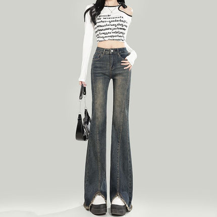 High Waist Slim-fit Hot Girl Blue Micro La Jeans Women's 2025 Spring New Retro Slim-fit Horseshoe Pants