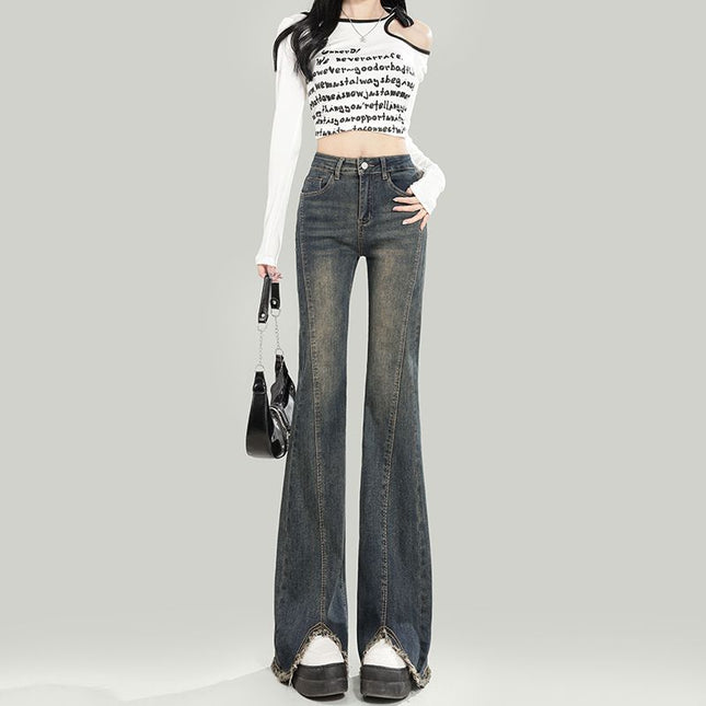High Waist Slim-fit Hot Girl Blue Micro La Jeans Women's 2025 Spring New Retro Slim-fit Horseshoe Pants