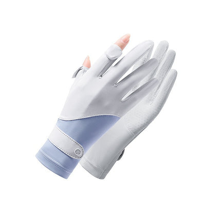 Summer Nylon Ice Silk Sun Protection Gloves for Women, Outdoor Driving and Cycling, Non-Slip Breathable Thin Gloves with Fingerless Touch Screen