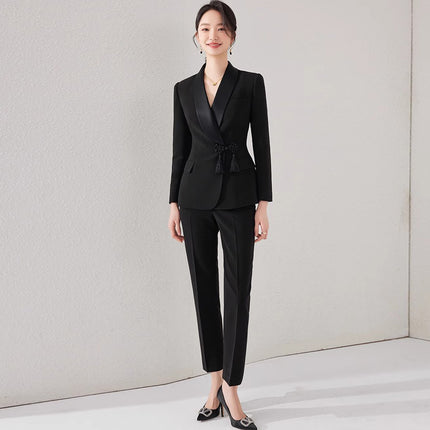 Autumn and Winter New New Chinese Black Professional Suit suit Elegant Goddess Fan Slim-fit Slimming Dress Overalls OL
