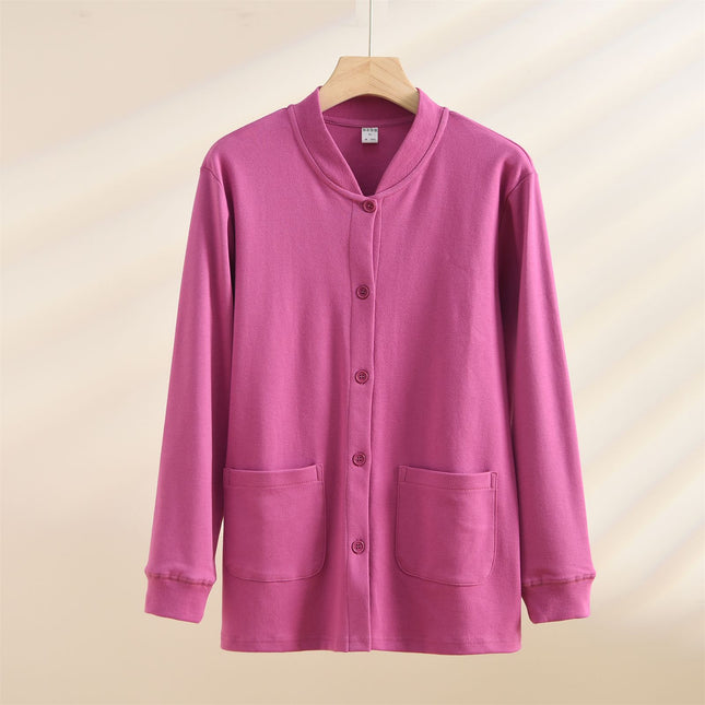 Pure Cotton Cardigan Autumn Clothing Set, Open-Front Loungewear, Knitted Plus-Size Cotton Sweater, Waist-Protecting, Warm and Cold-Resistant