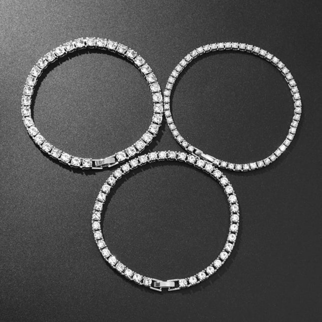 Cross-Border Hip-Hop Single-Row Alloy Tennis Chain 3Mm4Mm5Mm Diamond-Encrusted Bracelet Tennis Chain Hip-Hop Chain