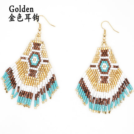 Cross-border Bohemian Ethnic Retro Earrings MGB Rice Beads Diamond Tassel Hand-woven Women's Earrings