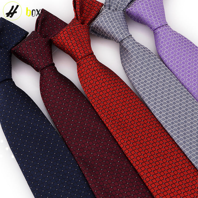 Source Tie Men's Polyester Yarn-dyed Jacquard Fabric Fine Plaid Business Casual Wine Red Wedding Tie