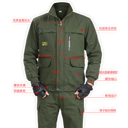 Wear-resistant work clothes suit men's work protection clothing autumn and winter thickened welding anti-scalding construction site tooling work uniform