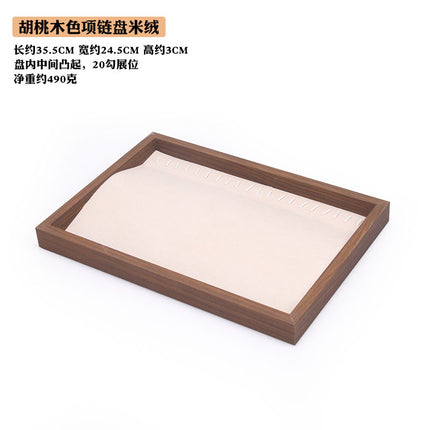 Black walnut wood grain jewelry plate ring necklace bracelet display box white flannel jewelry storage rack