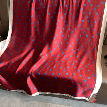Korean style Small Three Tea Flower thin outer sunscreen shawl brocade satin scarf travel beach towel artificial silk scarf