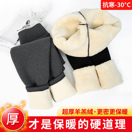 2025 New Lamb Fleece Leggings Integrated Fleece Thickened Northeast Large Cotton Pants Plus Size Elastic Warm High-Waisted Pants