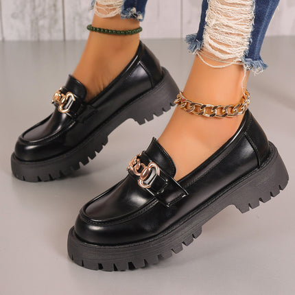 British Style Thick-Soled Loafers for Women, Slip-On Shoes, 2026 Spring New Style, Black Round-Toe French-Style Leather Shoes