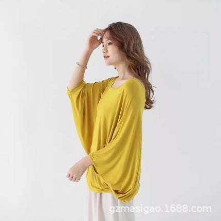 Soft Thin Bat Sleeve T-Shirt for Women Spring and Summer New Large Size Loose Slim Round Neck Top for Outer Wear Large Women's Clothing
