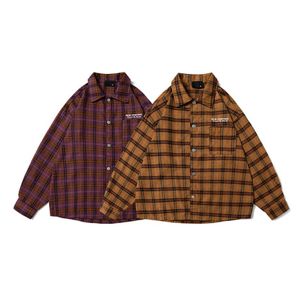 Trendy Brand American Style Yellow Plaid Long-sleeved Shirt Men's and Women's Autumn Scrub Plaid Retro Casual Shirt Jacket