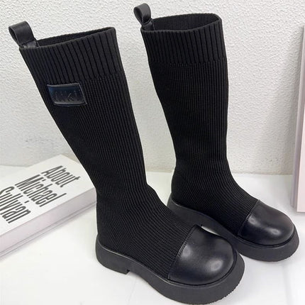 Black long high boots socks shoes socks elastic Flyknit knitted children Girl Princess Autumn single boots princess