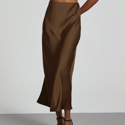 Cross-border women's clothing wholesale European and American style fashion temperament satin texture skirt Joker solid color glossy mid-length skirt