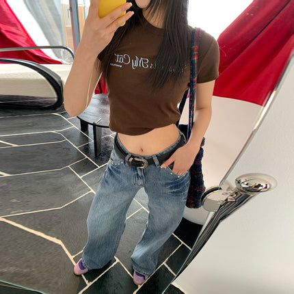 [Dali Diary] 25Ss New American Retro High-Waisted Stud Design Loose Straight-Leg Jeans
