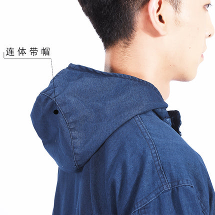 One-piece Denim work clothes painting welding dustproof site machine repair cotton one-piece work protection clothes suit with cap
