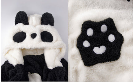 Panda Pajamas for Women, Autumn and Winter Coral Fleece Cartoon Couple Bathrobe, Long Home Wear, Thickened and Warm