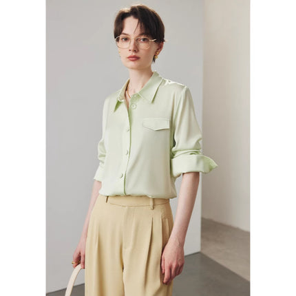 Silk Shirt for Women 2026 Spring and Summer New Style Long-Sleeved Work Clothing Solid Color 19mm Stretch Double Georgette Mulberry Silk Shirt