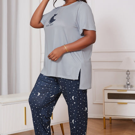 Cross-border plus size pajamas for women summer new loose and comfortable printed short sleeve pants pajamas suit foreign trade wholesale