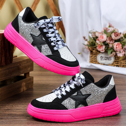 Cross-Border Hot-Selling Spring and Autumn New Women's Sneakers with Front Lace-Up Sequins, Retro Casual Sports Shoes, Fashionable and Versatile School Shoes