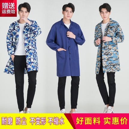 New Blue Coat Long Work Clothes for Men and Women Chefs Camouflage Jacket Dust-proof Warehouse Transportation Clothes Labor Protection Clothes Set Tooling
