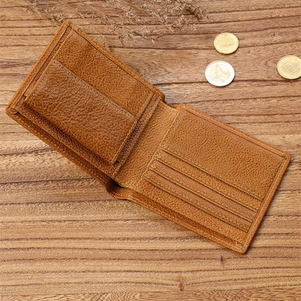 Men's casual vegetable tanned first layer cowhide wallet multi-functional large capacity wallet genuine leather short Coin Purse Wallet fashion