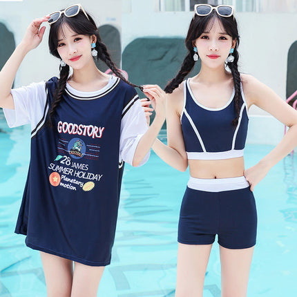 2026 New Style Two-Piece Conservative Tummy-Concealing Slimming Square-Leg Sports Student Plus-Size Hot Spring Swimwear