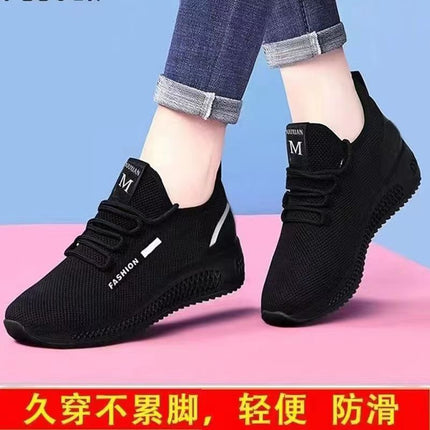 Cross-Border Black Sneakers for Women, Non-Slip, Soft-Soled, Comfortable Women's Shoes, Versatile Square Dance Shoes, Mom Shoes, Kitchen Shoes, Flat Shoes