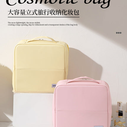 New Style Cosmetic Bag with Large Capacity, Plaid Pattern, Ultra-Light, Wear-Resistant, Can Stand Upright and Can Be Hung on Luggage for Storage