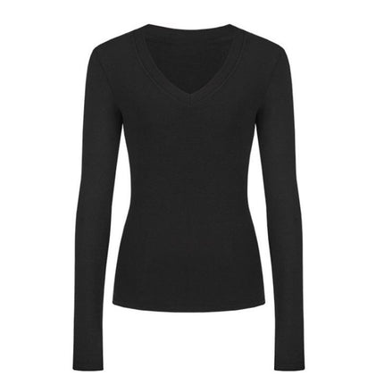 Black Inner Slim-Fitting Bottoming Shirt for Women in Spring and Autum, Long-Sleeved 2025 New V-Neck T-Shirt, Autum and Winter Tops