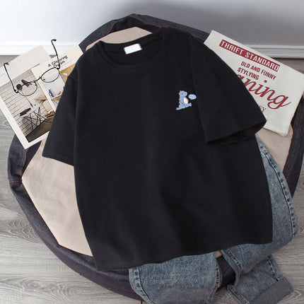 Short-Sleeve T-Shirt for Men 2024 Summer Five-Quarter Sleeve T-Shirt Couple Versatile Hong Kong Style Plus-Size Half-Sleeve Men's Casual Versatile T-Shirt