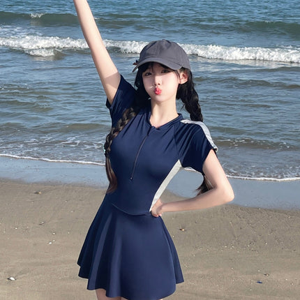 One-Piece Girls' Swimsuit 2026 New Summer Conservative Slimming Cover-Up Pure Desire Internet Celebrity Style Student Class Hot Spring Bathing