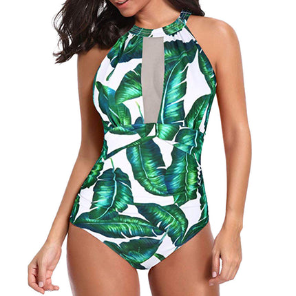 2021 New One-piece Swimsuit wish Amazon AliExpress European and American Mesh Stitching Pleated Conservative Swimsuit