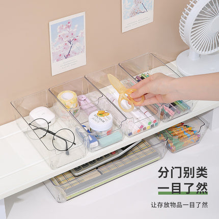 T2219 desktop storage box divided kitchen tableware stationery finishing box transparent plastic desktop storage box