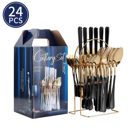 Cross-border Amazon stainless steel tableware 24 pieces suit Western tableware steak knife fork spoon gift box tableware suit
