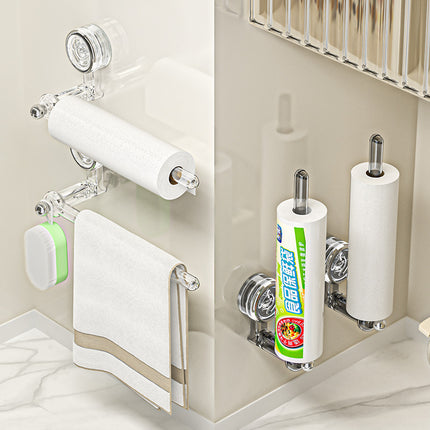Suction Cup Kitchen Tissue Rack Punch-free Cabinet Paper Hanger Preservative Film Storage Lazy Rag Hanging Rod Roll Paper Rack