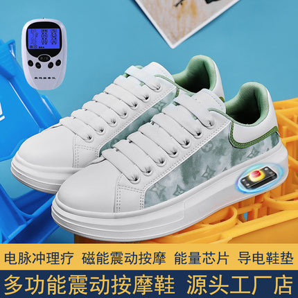 Spring and Autumn Student White Shoes for Men and Women, Thick Soles, Heightening Couples Casual Sports Shoes, Magnetic Vibration Electric Pulse Massage Shoes