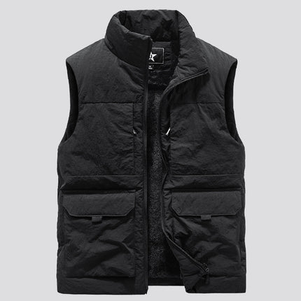 Workwear Vest Autumn and Winter Men's Fleece-lined Thickened Multi-bag Vest Outdoor Warm Waistcoat Photographic Fishing Clothes